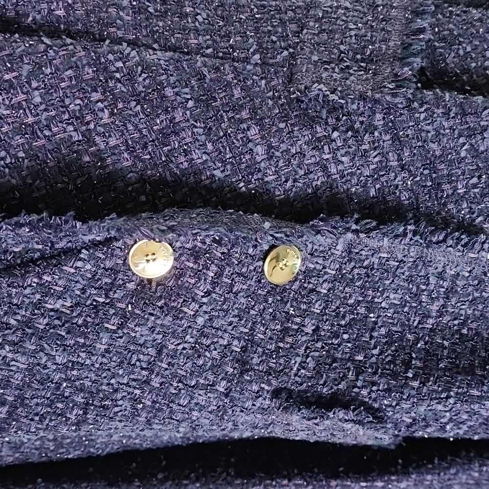 VINTAGE ESCADA Bouclé Tweed Blazer 44 M Blue Silk Wool Textured Sparkle Jacket - Picture 8 of 16